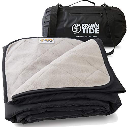 BRAWNTIDE Large Outdoor Waterproof Blanket - Extra Thick Fleece, Warm, Windproof, Sandproof, Quilted, 82" x 55", Ideal for Beaches, Picnics, Camping, Stadiums, Dogs, Car