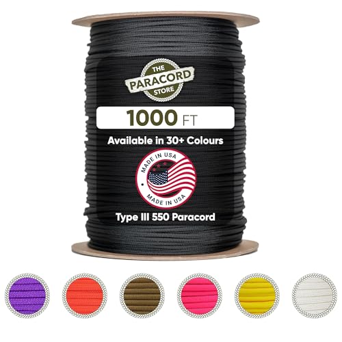 The Paracord Store | Type III 550 Paracord - 1000 FT Spool, Blank | Heavy Duty 7 Strand Tactical Paracord - USA Made Nylon Outdoor Parachute Cord for Camping, Fishing & More - Survival Cord