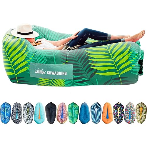 Chillbo Shwaggins Inflatable Couch - No-Pump Setup, Ripstop Polyester, Stability Pegs, Fun Prints, Portable Air Lounger for Beach, Camping, Festivals, and Tailgating
