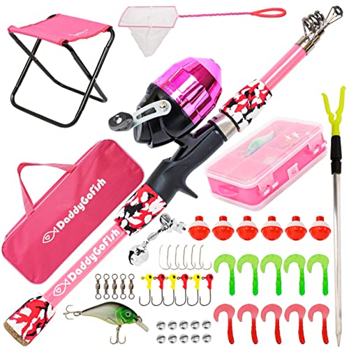 DaddyGoFish Kids Fishing Pole - Rod Reel Combo Tackle Box Starter Set - First Year Small Dock Gear Kit for Boys Girls Toddler Youth Age Beginner Little Children Junior Anglers