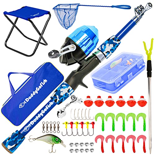 DaddyGoFish Kids Fishing Pole - Rod Reel Combo Tackle Box Starter Set - First Year Small Dock Gear Kit for Boys Girls Toddler Youth Age Beginner Little Children Junior Anglers