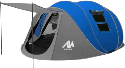 6 Person Easy Pop Up Tents for Camping - AYAMAYA Double Layer Waterproof Instant Tent with Vestibule & Porch, Large Size Family Tent Automatic Setup for 4-6 People Camping Hiking (Poles Included)