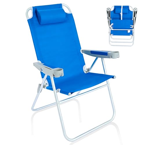 SUNNYFEEL Oversized Tall Folding Beach Chair Lightweight, 17" Portable Sand Chair for Adults Heavy Duty 500 LBS with Cup Holders, Foldable High Camping Lawn Chairs for Camp/Outdoor/Picnic/Sports