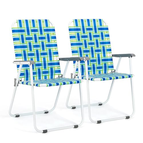 VINGLI Patio Lawn Webbed Folding Chairs Set of 2