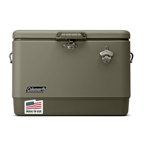 Coleman Reunion Premium Portable Cooler 54qt Steel Belted Leak-Resistant Heavy-Duty Latch Handles & Drain Built-in Bottle Opener Perfect for Camping Tailgating Beach & Picnic
