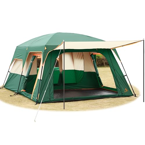 KTT Extra Large Tent 6-10-12-14 Person(Style-B),Family Cabin Tents,2 Rooms,3 Doors and 3 Windows with Mesh,Straight Wall,Waterproof,Double Layer,Big Tent for Outdoor,Picnic,Camping,Family Gathering