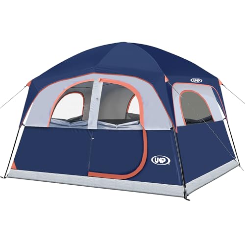UNP Tents 6 Person Waterproof Windproof Easy Setup,Double Layer Family Camping Tent with 1 Mesh Door & 5 Large Mesh Windows -10'X9'X78in(H)