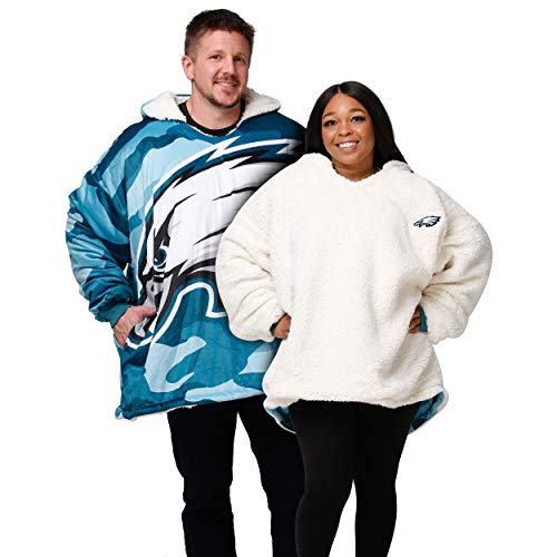 foco NFL Team Logo Reversible Oversized Sherpa Hoodie Sweatshirt Hoodeez
