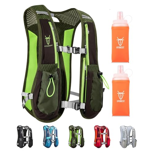 UTOBEST Running Vest, 5L Hydration Vest Lightweight, Breathable and Sweatproof Running Backpack, Adjustable Running Hydration Vest for Trail Running Marathon Race Jogging Cycling