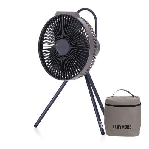 Claymore V600+ Warm Gray Rechargeable Portable Fan  7,800mAh Battery, 4-Speed BLDC Ultra-Quiet Air Circulator USB-C Charging 32 Hrs Runtime Tripod Mountable Adjustable for Camping, Indoor, Outdoor