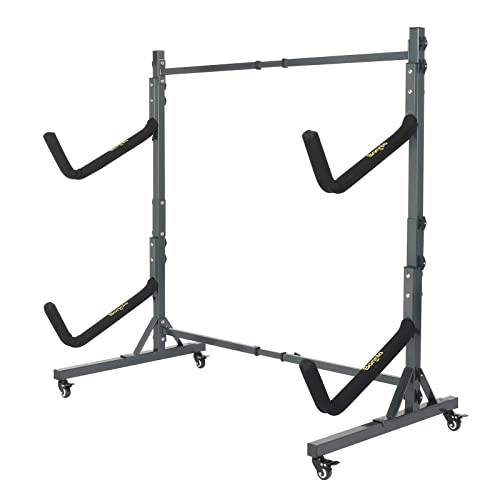 Bonnlo Kayak Stand Freestanding Storage Rack for Kayak Canoe Boat Paddle Board SUP Surfboard for Indoor Outdoor Garage, Shed, Dock with Lockable Wheels Wide Adjustable