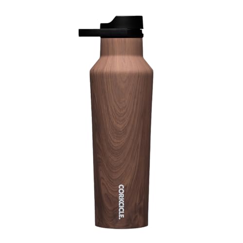 Corkcicle Sport Canteen - Keeps Drinks Cold 25 Hours - Stainless Steel Water Bottle - Triple-Insulated - Spill-Proof - 20 oz - Walnut Wood