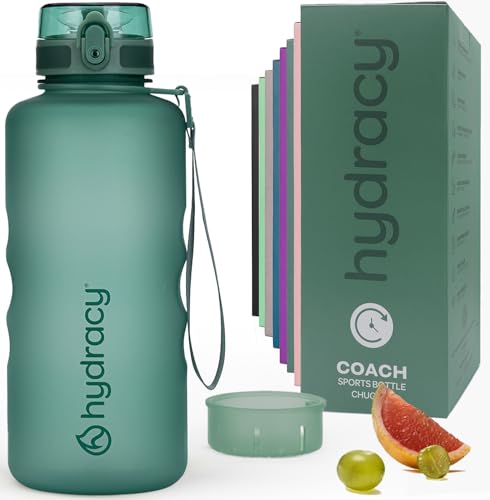 Hydracy Water Bottle with Time Marker -Large BPA Free Water Bottle & No Sweat Sleeve -Leak Proof Gym Bottle with Fruit Infuser Strainer & Times to Drink -Ideal for Fitness Sports & Outdoors
