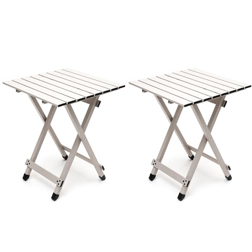 SUNNYFEEL Folding Camping Table - Lightweight Aluminum Portable Picnic Table, 18.5L x 18.5W x 24.5H Inch for Cooking, Beach, Hiking, Travel, Fishing, BBQ, Indoor Outdoor Small Foldable Camp Tables