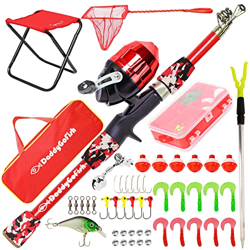 DaddyGoFish Kids Fishing Pole - Rod Reel Combo Tackle Box Starter Set - First Year Small Dock Gear Kit for Boys Girls Toddler Youth Age Beginner Little Children Junior Anglers