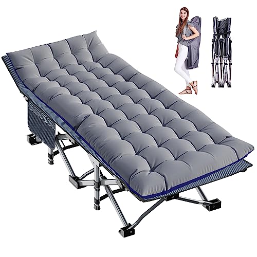 LILYPELLE Folding Camping Cot, Extra Wide Heavy Duty Sleeping Cots with Carry Bag, Double Layer Oxford Portable Travel Camp Cots for Home, Office Nap and Outdoor Beach