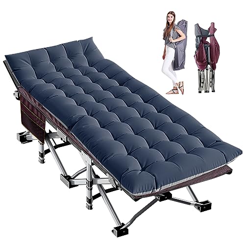LILYPELLE Folding Camping Cot, Extra Wide Heavy Duty Sleeping Cots with Carry Bag, Double Layer Oxford Portable Travel Camp Cots for Home, Office Nap and Outdoor Beach