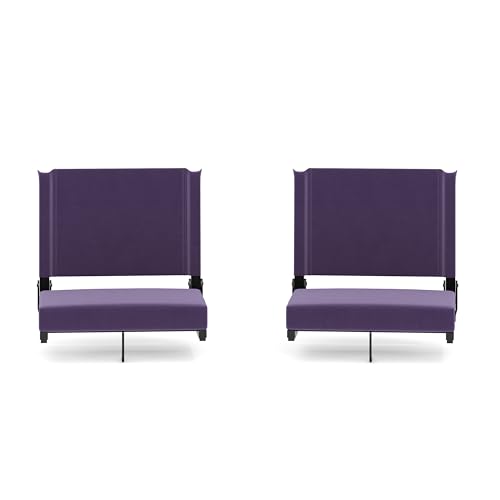 Flash Furniture Grandstand Portable Stadium Seats for Bleachers or Benches, Folding Padded Stadium Chairs with Handle, Pack of 2, 500 lb. Weight Capacity, Dark Purple