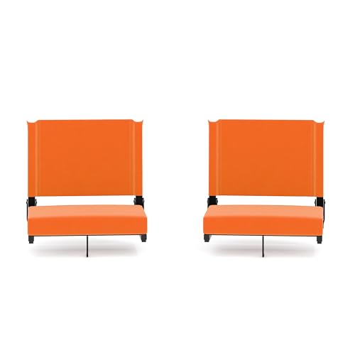Flash Furniture Grandstand Portable Stadium Seats for Bleachers or Benches, Folding Padded Stadium Chairs with Handle, Pack of 2, 500 lb. Weight Capacity, Orange
