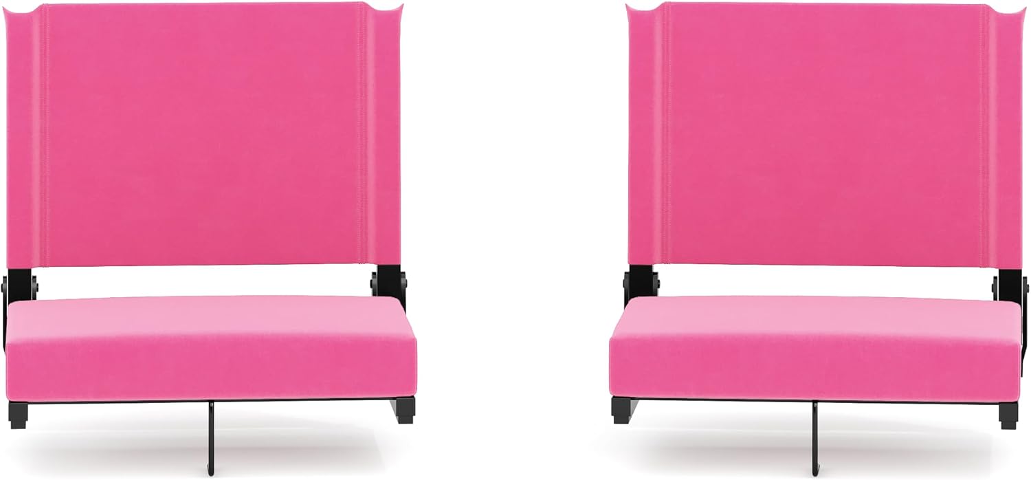 Flash Furniture Grandstand Portable Stadium Seats for Bleachers or Benches, Folding Padded Stadium Chairs with Handle, Pack of 2, 500 lb. Weight Capacity, Pink