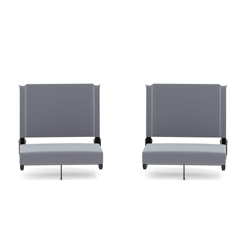 Flash Furniture Grandstand Portable Stadium Seats for Bleachers or Benches, Folding Padded Stadium Chairs with Handle, Pack of 2, 500 lb. Weight Capacity, Gray