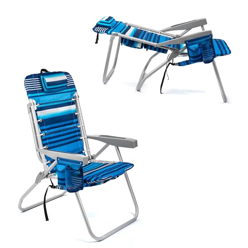 Homevative Backpack Fold-Up Beach Chair, 5 Positions, Towel bar, Cooler, Storage Pouch, Cup Holder and Phone Pocket
