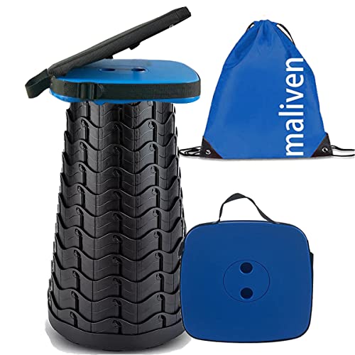 Collapsible Camping Stool with Seat Cushion & Nylon Bag, Square Portable Telescopic Stool, Lightweight Sturdy Foldable Stool for Camp Fishing Picnic, Max Load 550 lb
