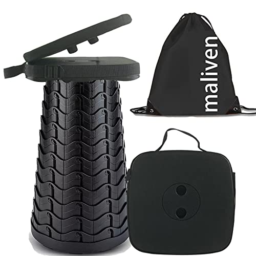 Collapsible Camping Stool with Seat Cushion & Nylon Bag, Square Portable Telescopic Stool, Lightweight Sturdy Foldable Stool for Camp Fishing Picnic, Max Load 550 lb