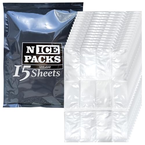 Nice Packs Reusable Dry Ice Packs for Coolers, Lunch Boxes, Frozen Food Shipping - Flexible and Long Lasting (15 Extra Large Sheets)