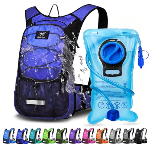 Insulated Hydration Backpack Pack with 3L BPA Free Leak Proof Water Bladder, Large Storage Lightweight Hiking Daypack with Waist Pouches & Cooler Layer, for Running, Biking, Camping, Festival