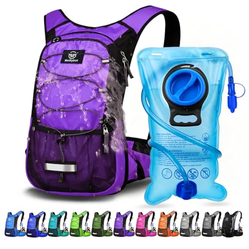 Insulated Hydration Backpack Pack with 3L BPA Free Leak Proof Water Bladder, Large Storage Lightweight Hiking Daypack with Waist Pouches & Cooler Layer, for Running, Biking, Camping, Festival