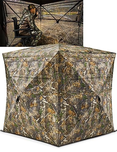 TIDEWE Hunting Blind 270See Through with Carrying Bag, 1-2& 2-3& 3-4 Person Pop Up Ground Blinds, Portable Resilient Hunting Tent (Forest Fade Camo)