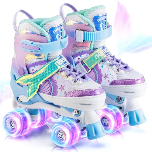 NEMONE Mermaid 4 Size Adjustable Light up Roller Skates