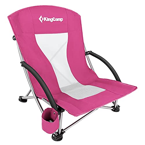 KingCamp Low Seat Beach Chair, Outdoor Camping Folding Chair with Cup Holder, Darkrose