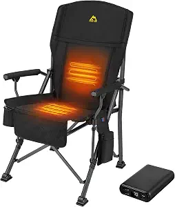 KINGS TREK Camping Chair Heated with Battery Pack & Removable Cushion, Heavy Duty Portable Folding Camp Seat for Outdoor Sports, Beach, Picnics (Black)