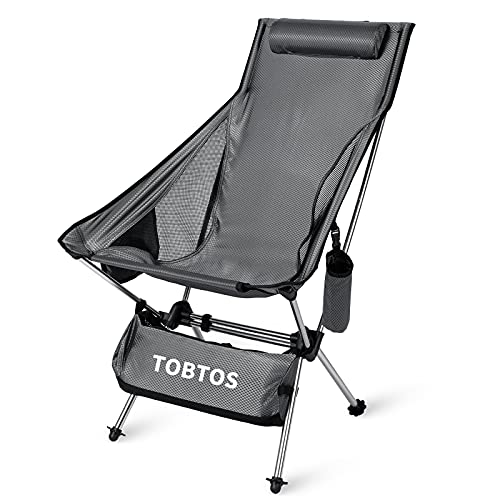TOBTOS Ultralight High Back Camping Chair, Lightweight Folding Chairs with Headrest, Portable Compact for Outdoor Camp, Hiking, Picnic, Backpacking(Grey)