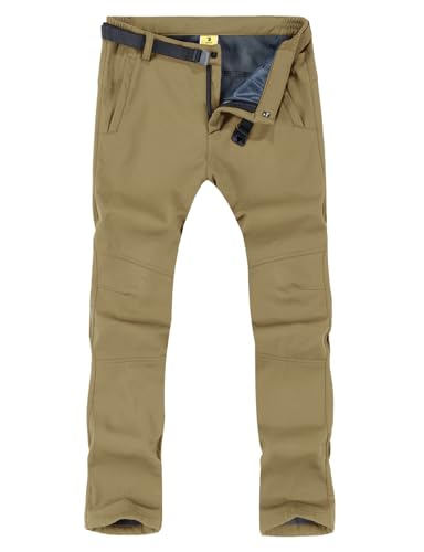 TBMPOY Men's Snow Ski Hiking Pants Waterproof Winter Fleece Lined Pants Camping Skiing Ice Fishing Pants with Belt
