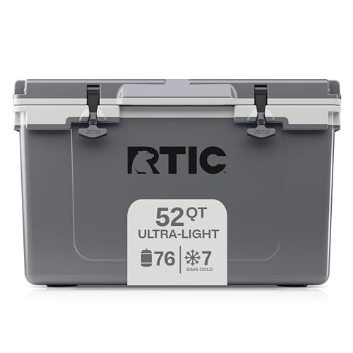 RTIC Ultra-Light 52 Quart Hard Cooler Insulated Portable Ice Chest Box for Beach, Drink, Beverage, Camping, Picnic, Fishing, Boat, Barbecue, 30% Lighter Than Rotomolded Coolers
