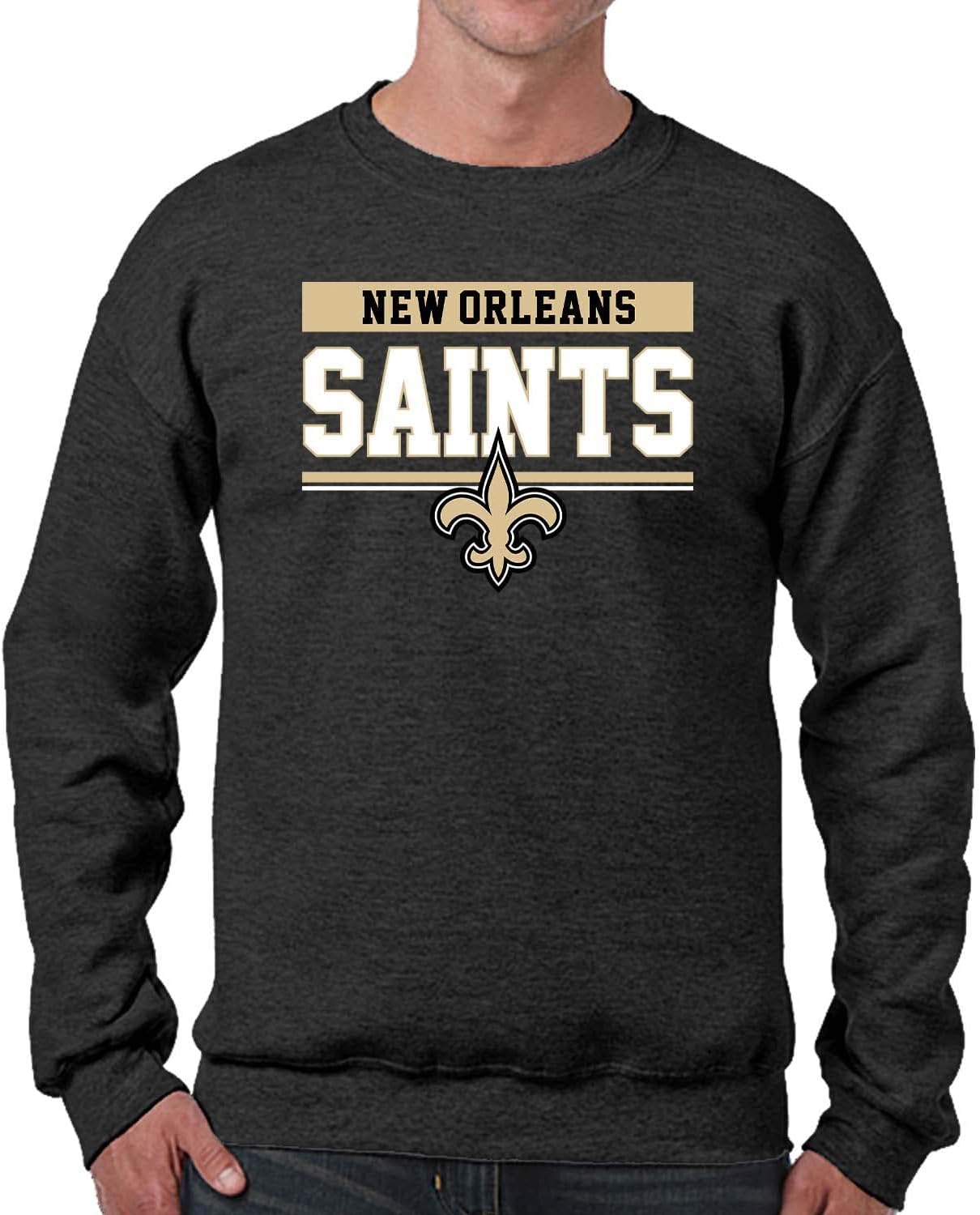 Team Fan Apparel NFL Adult Long Sleeve Team Block Charcoal Crewneck Sweatshirt - Stay Warm & Represent Your Team With Style
