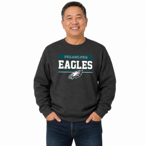 Team Fan Apparel NFL Adult Long Sleeve Team Block Charcoal Crewneck Sweatshirt - Stay Warm & Represent Your Team With Style