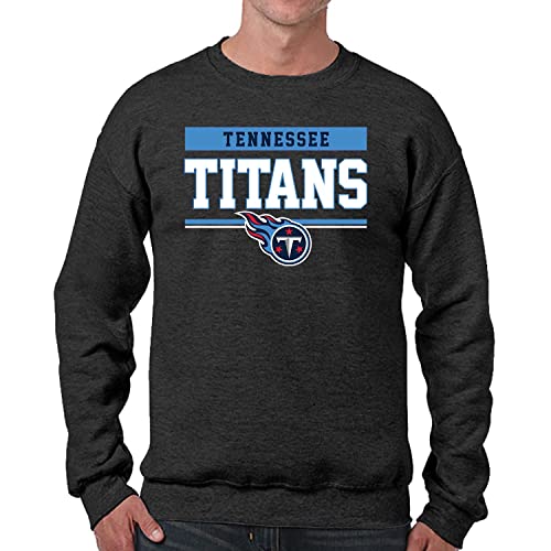 Team Fan Apparel NFL Adult Long Sleeve Team Block Charcoal Crewneck Sweatshirt - Stay Warm & Represent Your Team With Style (Tennessee Titans)
