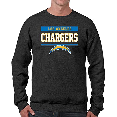 Team Fan Apparel NFL Adult Long Sleeve Team Block Charcoal Crewneck Sweatshirt - Stay Warm & Represent Your Team With Style (Los Angeles Chargers)