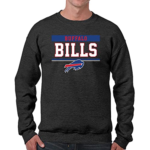 Team Fan Apparel NFL Adult Long Sleeve Team Block Charcoal Crewneck Sweatshirt - Stay Warm & Represent Your Team With Style (Buffalo Bills)