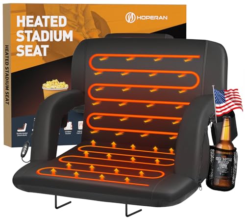HOPERAN Heated Stadium Seats for Bleachers with Back Support and Wide Cushion, Extra Portable Bleacher Chair, USB 3 Levels of Heat, 5 Pockets for Outdoor Camping Games Sports