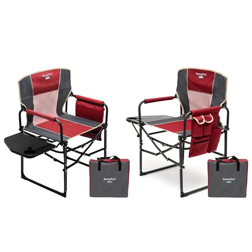 SUNNYFEEL Oversized Camping Directors Chair 2 Pack, Portable Folding Lawn Chairs for Adults Heavy Duty with Side Table,Pocket for Beach, Fishing,Picnic,Concert Outdoor, Foldable Camp Chairs