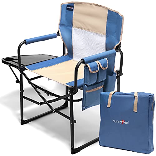 SUNNYFEEL Oversized Camping Directors Chair, Portable Folding Lawn Chairs for Adults Heavy Duty with Side Table,Pocket for Beach, Fishing,Picnic,Concert,Tailgating, Outdoor Foldable Camp Chair