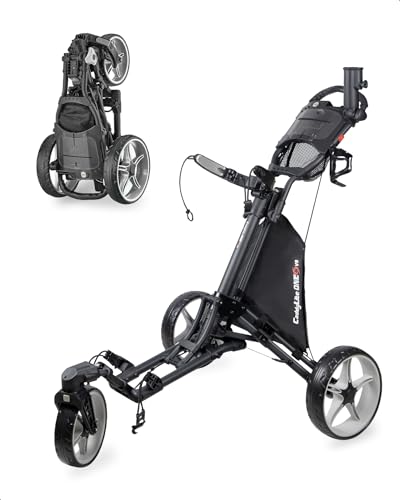 Caddytek CaddyLite ONE-Swivel V8 Golf Push Cart - Lightweight 3 Wheel Foldable Cart with One-Click Folding, 360 Swivel Front Wheel, Adjustable Handle, Cooler Basket, Umbrella & Drink Holder