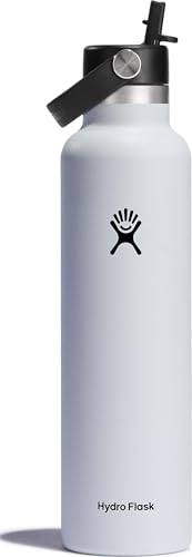 Hydro Flask Water Bottle - Insulated Stainless Steel - Straw Lid, Non Spill, Leakproof 24 Oz White