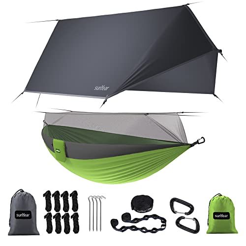 Sunyear Camping Hammock, Portable Single & Double Hammock with Net, 2 Person Hammock Tent with 2 * 10ft Straps, Best for Outdoor Hiking Survival Travel