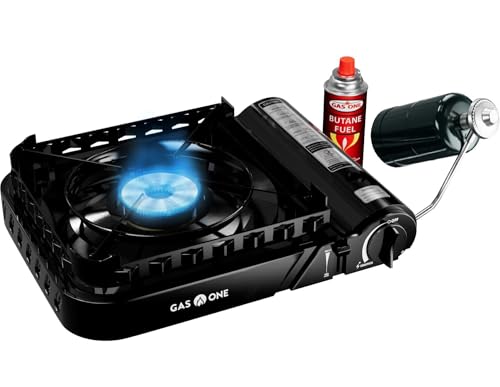 GasOne 15,000 BTU Propane or Butane Stove Dual Fuel Stove Portable Camping Stove - Patented - with Carrying Case Great for Emergency Preparedness Kit